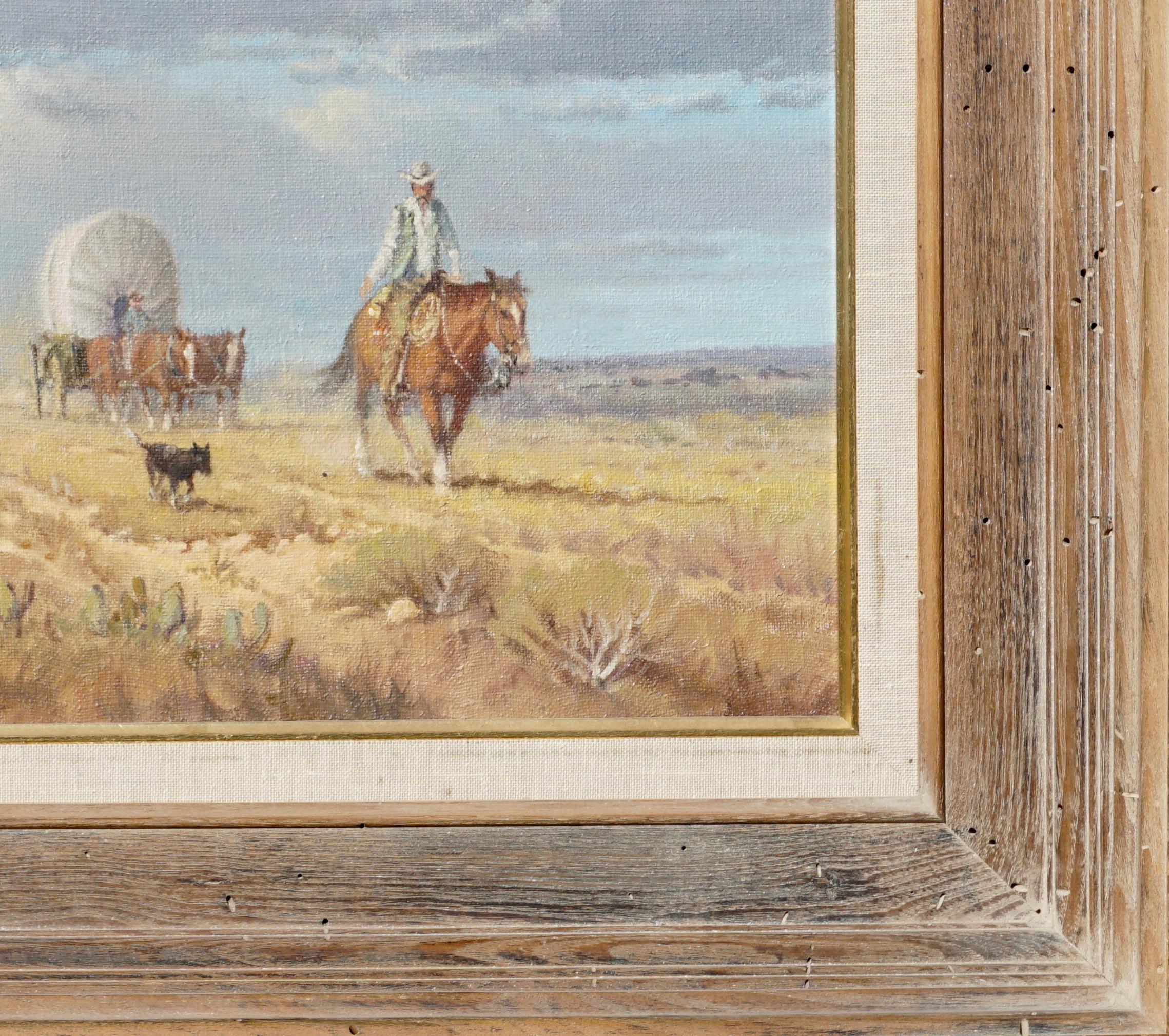 American G. Harvey Cowboys “Crossing the Texas Plains”  Early Painting 1968