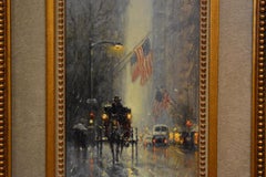 " NEW YORK " G. HARVEY STREET SCENE STUNNING SMALL PAINTING 1986 Frame: 21  x 16