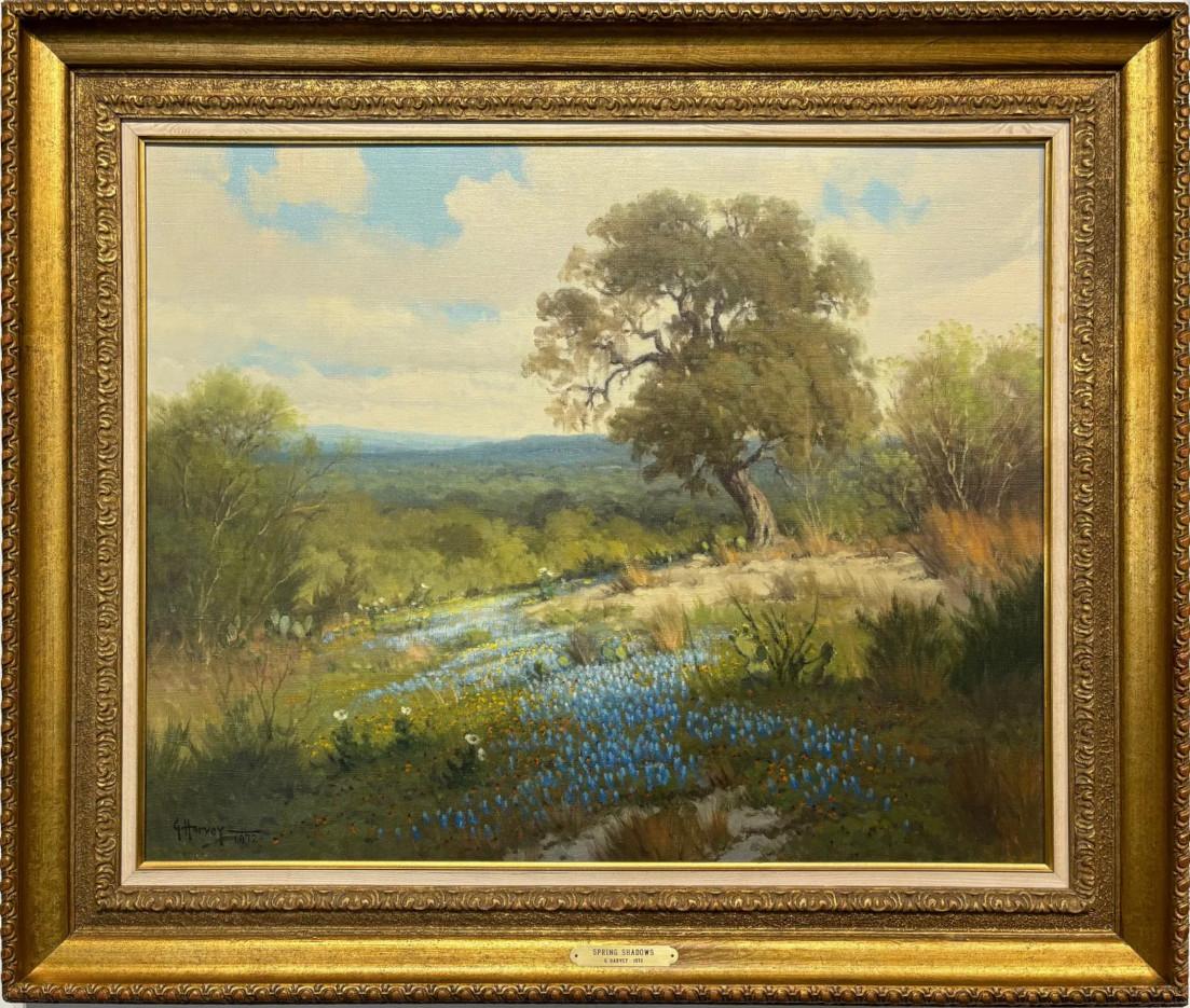 G. Harvey Landscape Painting - " SPRING SHADOWS " TEXAS BLUEBONNETS BLUEBONNET G. HARVEY 33 X 39 FRAME SIZE