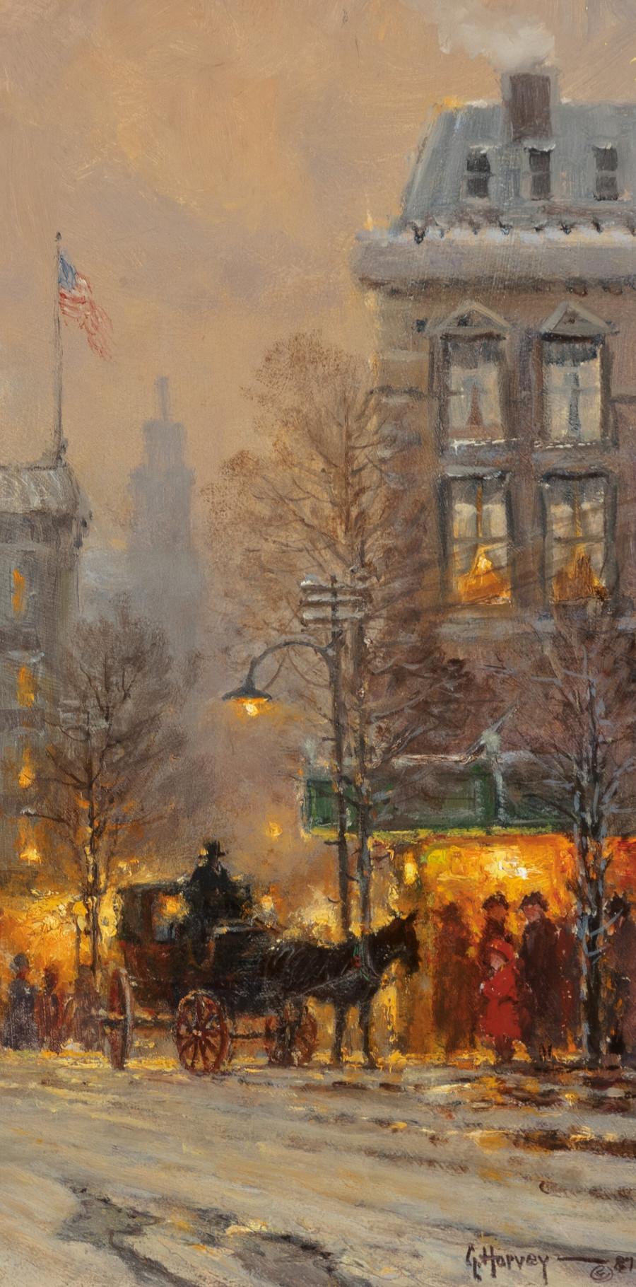 « THE DINNER CARRIAGE » G. HARVEY STREET SCENE Stunning SMALL PAINTING - Impressionnisme Painting par G. Harvey