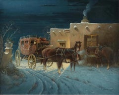"A Winter Stop-Over" Western Stagecoach Snow Scene G. Harvey In 1970 Calendar