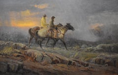 "BLOWIN' IN" PINTURA DE WESTERN G. HARVEY 28 X 38 TAMAÑO DEL MARCO FECHADA EN 1974