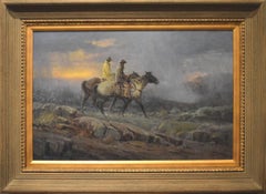 "BLOWIN' IN" WESTERN G. HARVEY GEMÄLDE 28 X 38 RAHMENGRÖSSE DATIERT 1974