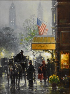 "Cafe Carriage"  G. Harvey Street Scene Texas Artist.