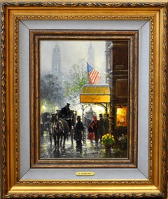 Used "Cafe Carriage"  G. Harvey Street Scene Texas Artist.