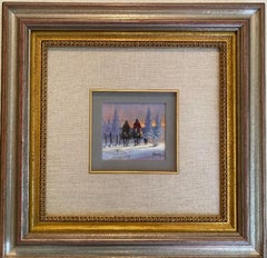 "Cold Day with the Dog" Schneeszene Cowboys auf Pferd zu Pferd Reit mit Hund 4" x 4::5"