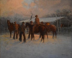 'EARLY TO RISE" TEXAS WESTERN LANDSCAPE COWBOYS HORSES SNOW
