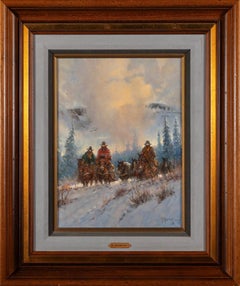 G. Harvey "Cowhands Return" Western Snow Scene, Cowboys, Horses 26 x 22 framed