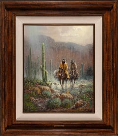 "Gift of Rain" COWBOYS WESTERN SAGUARO CACTUS DESERT SCENE G. Harvey (1933-2017)