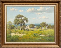 "HACIENDA BLANCA"  TEXAS HILLCOUNTRY WILDFLOWER LANDSCAPE FARMHOUSE FRAME 39X49