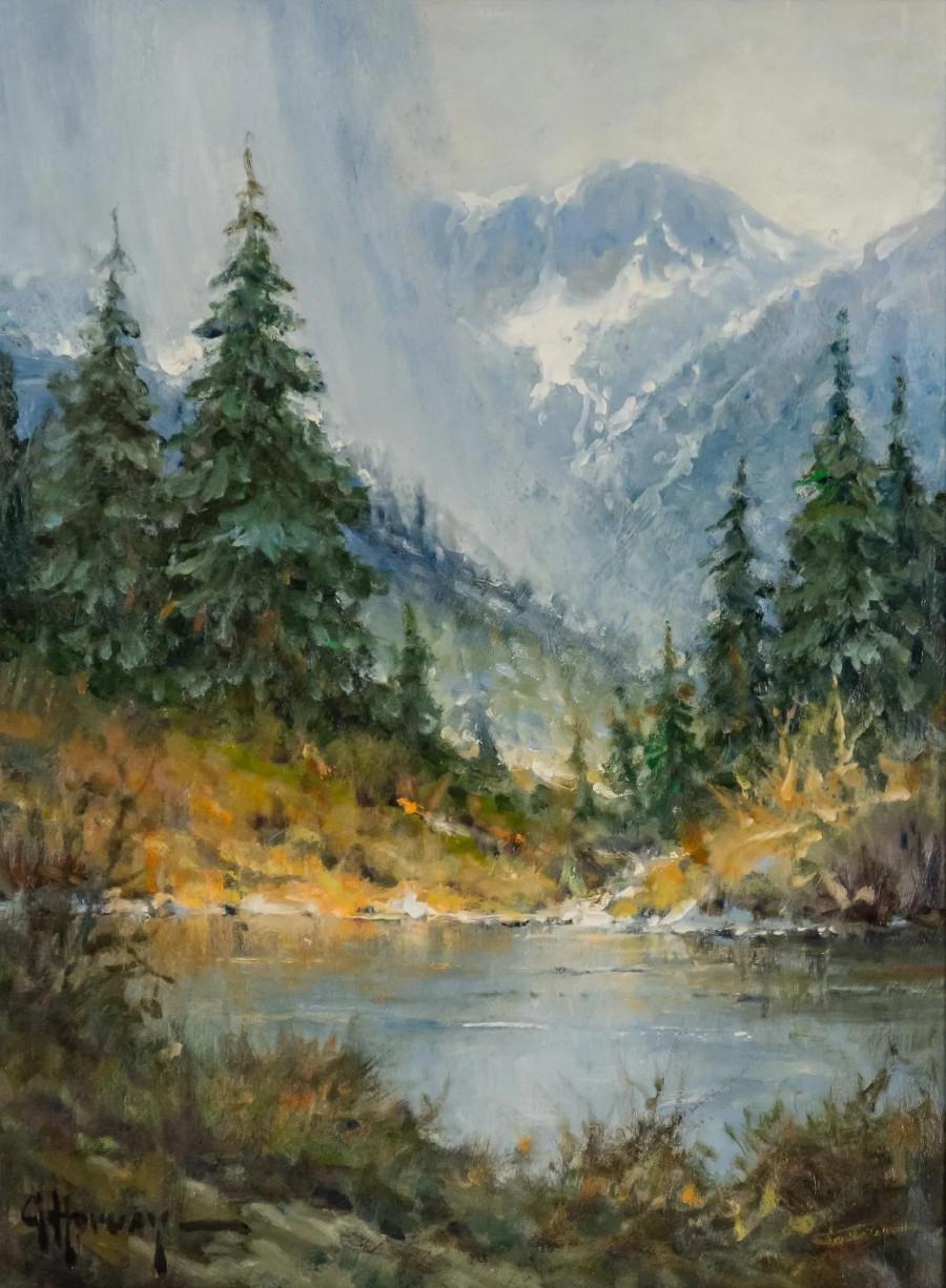Landscape Painting G. Harvey - G. HARVEY WESTERN GERALD JONES SNOW SCENE "OCTOBER SNOWS"  22 X 19 FRAMÉES