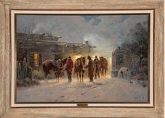 Retro "POWDER SNOW MORNING"  WESTERN ADOBE EARLY MORNING NOCTURNAL PAINTER OF LIGHT