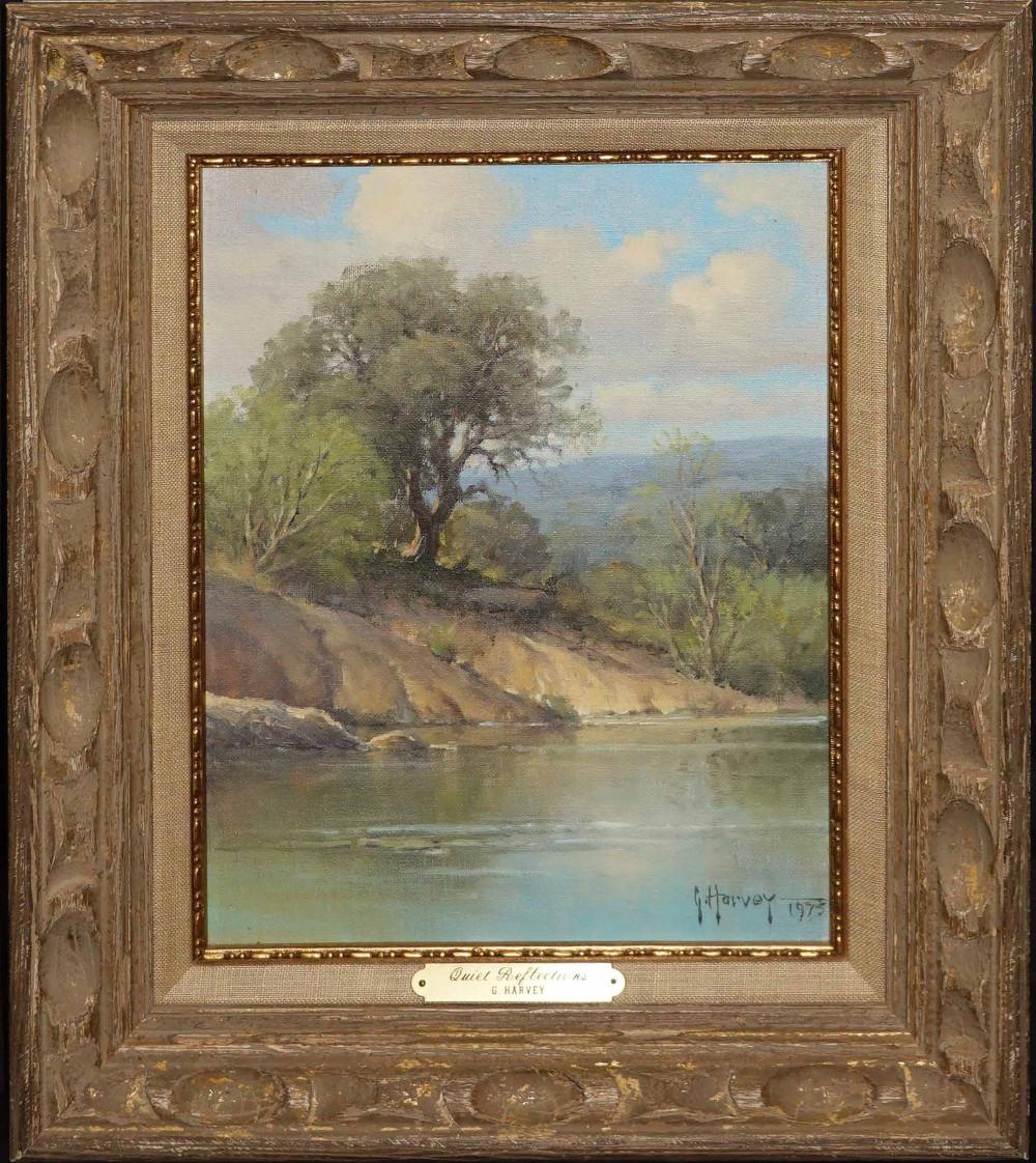 G. Harvey Landscape Painting - "QUIET REFLECTIONS" TEXAS HILL COUNTRY, RIVER