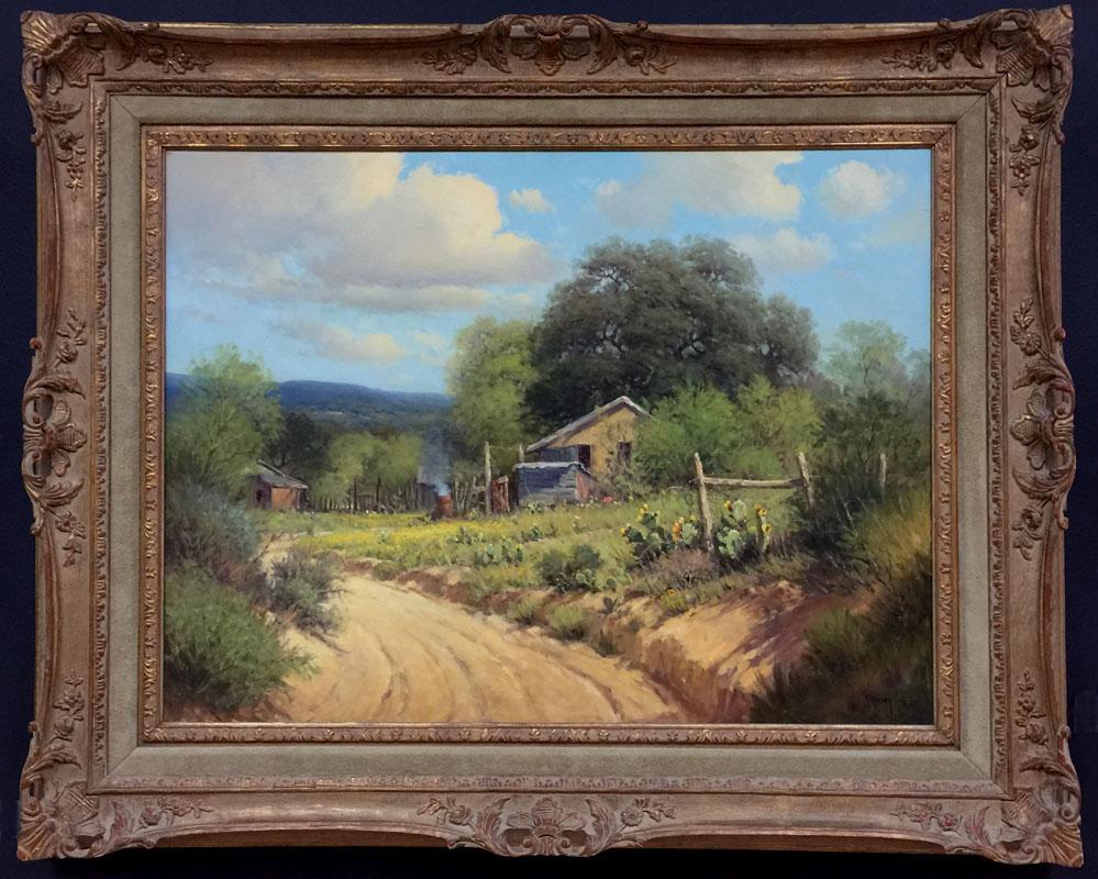 G. Harvey Landscape Painting - "Smoke Barrel"  TEXAS HILL COUNTRY LANDSCAPE WITH OLD SHACK HIS FINEST LANDSCAPE