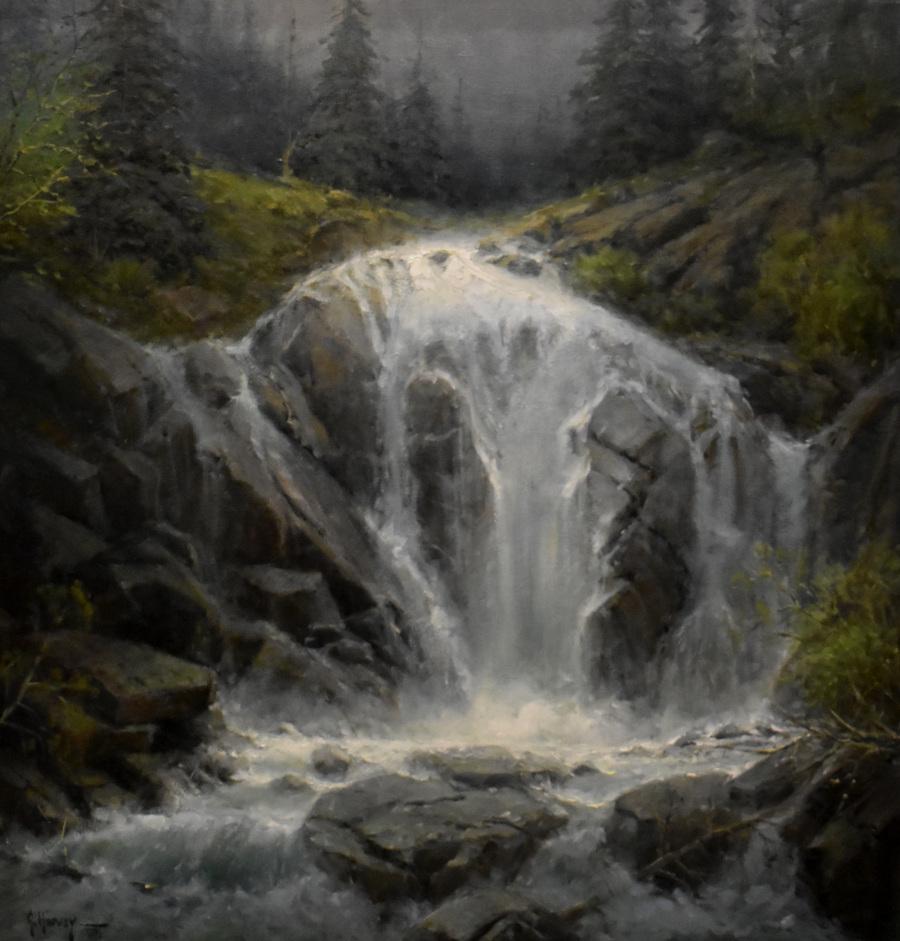 G. Harvey Landscape Painting - "SOUNDS OF SPRING"  G. HARVEY WATERFALL COLORADO OR YOSEMITE