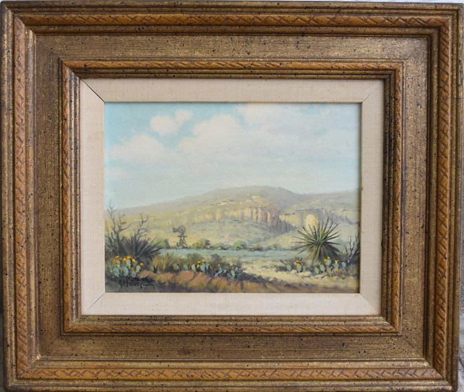 G. Harvey Landscape Painting - "Spring in Davis Mt."  Davis Mountains West Texas Blooming Cactus, Windmill 