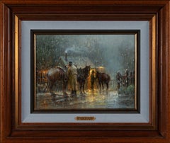 "TENDING TO CHORES" RANCH WESTERN SCENE G. Harvey (1933-2017) RAINY EARLY MORN'