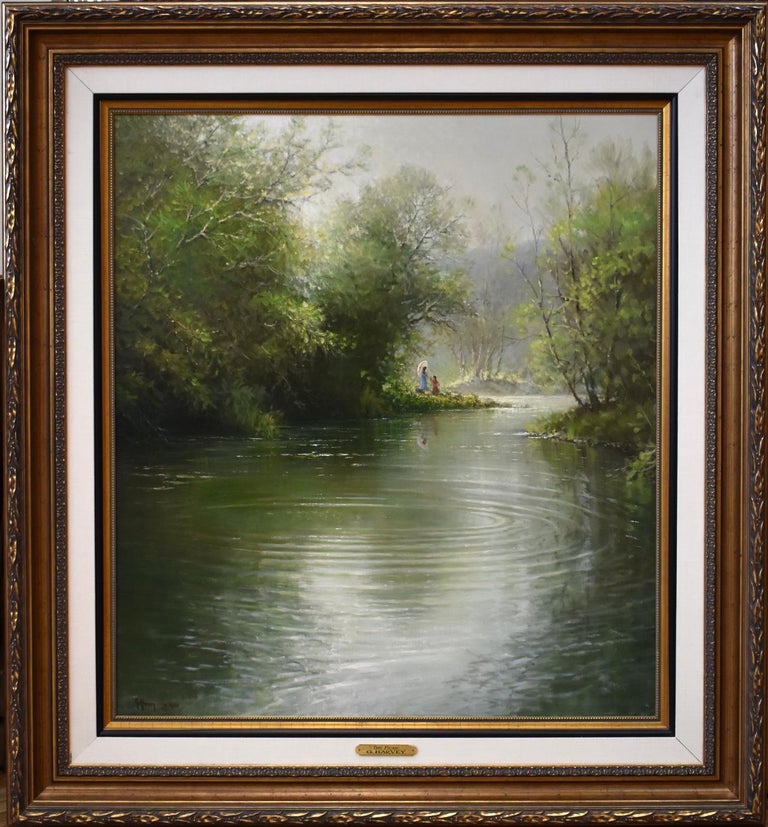 "The Picnic" Large Serene G. Harvey painting.  54 x 50 Framed - Painting by G. Harvey
