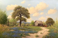 "THE RED GATE IN BLUE"  TEXAS BLUEBONNET PAINTING