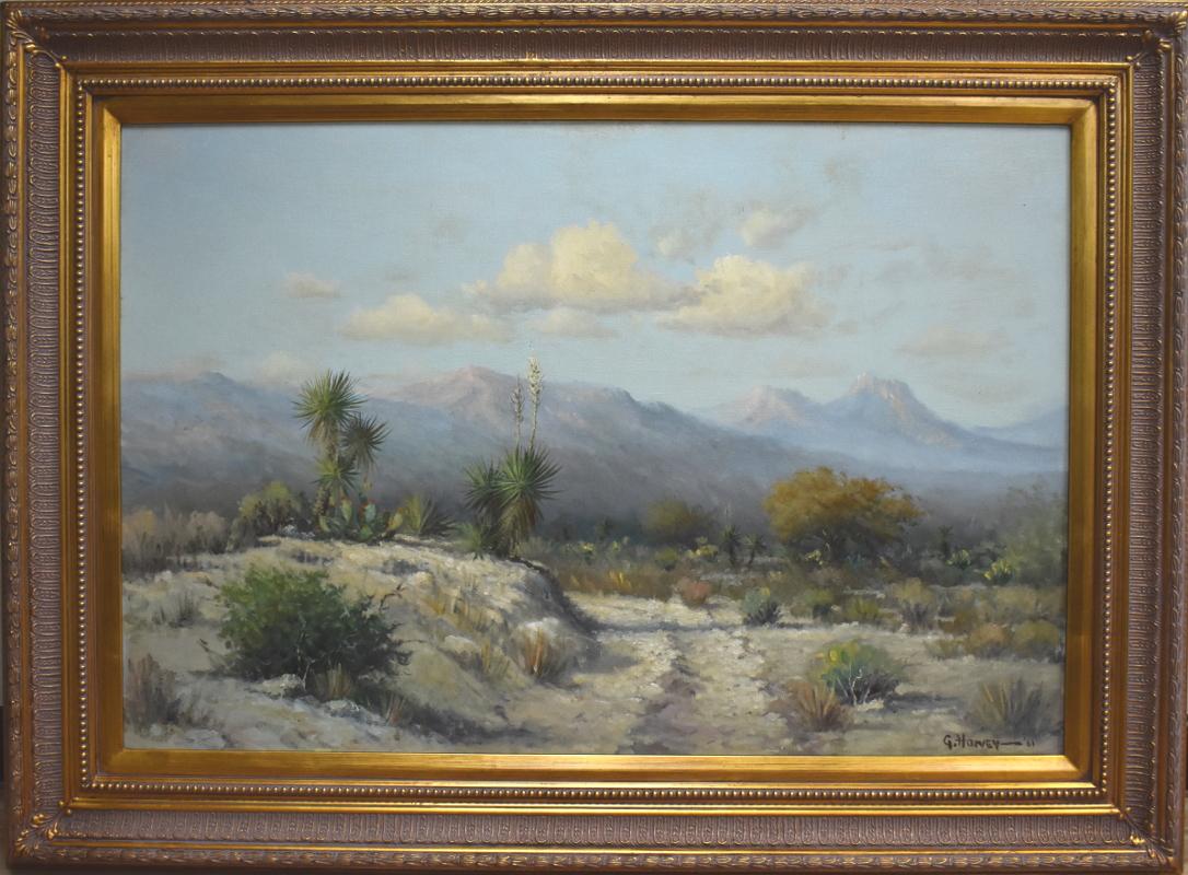 « WEST TEXAS DESERT » (DESERT DE LA MAISON)  Montagnes Yuccas - Painting de G. Harvey