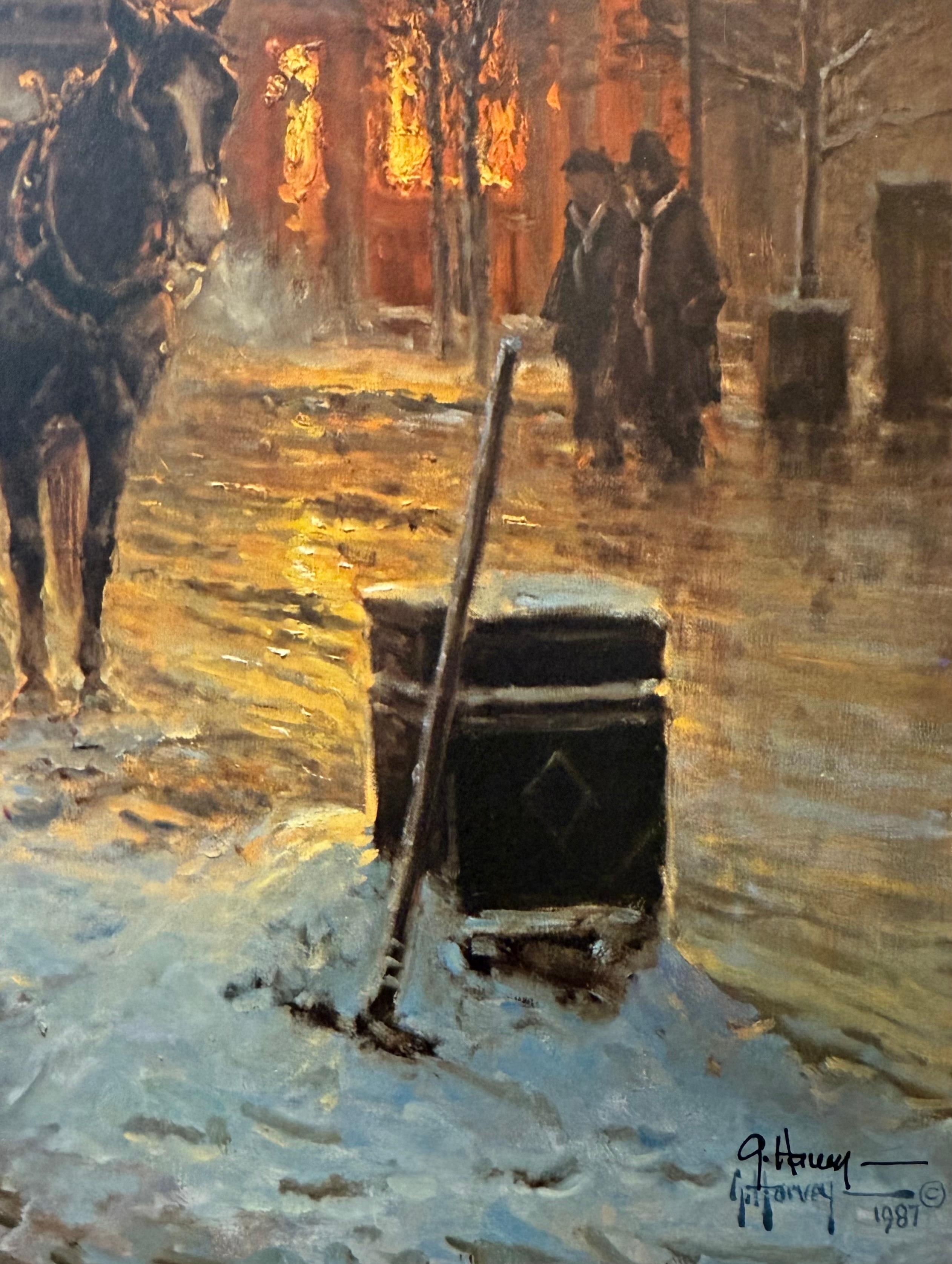 Evening Along the Avenue - Gray Figurative Print by G. Harvey