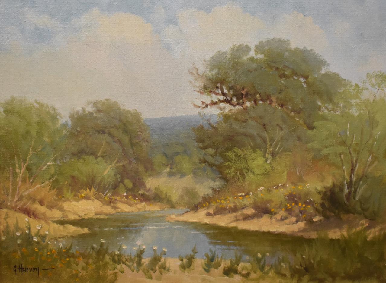 "BEND IN THE CREEK" G. HARVEY TEXAS LANDSCAPE RIVER CREEK