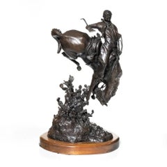 "GREEN BROKE"  G. HARVEY SCULPTURE. BRONZE TEXAS BRONC BUSTER SCULPTURE
