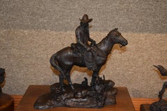 "TAKING STOCK" WESTERN G. HARVEY SCULPTURE W/BOOK BRONZE 1986