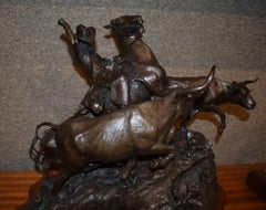 "THE TRAIL DRIVER" SCULTURA WESTERN DI G. HARVEY CON COWBOY E MUCCHE A CORNA LUNGHE IN FUGGA - WESTERN