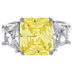 GIA Certified Natural 5 Carat Yellow Sapphire and Diamond Ring