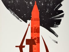 Original Vintage Poster Soviet Space Travel Soyuz Rocket Mayakovsky Quote USSR