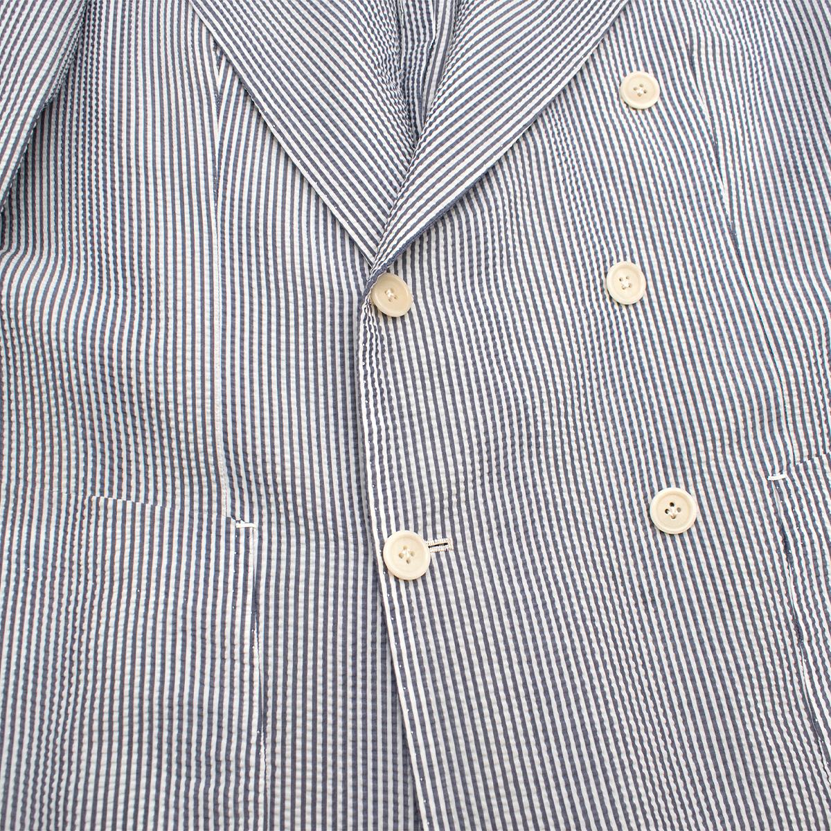 G. Inglese Blue Striped Seersucker Blazer  - Size XL - 52 IT For Sale 1