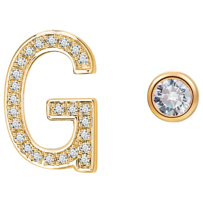 G Initial Bezel Mismatched Earrings For Sale