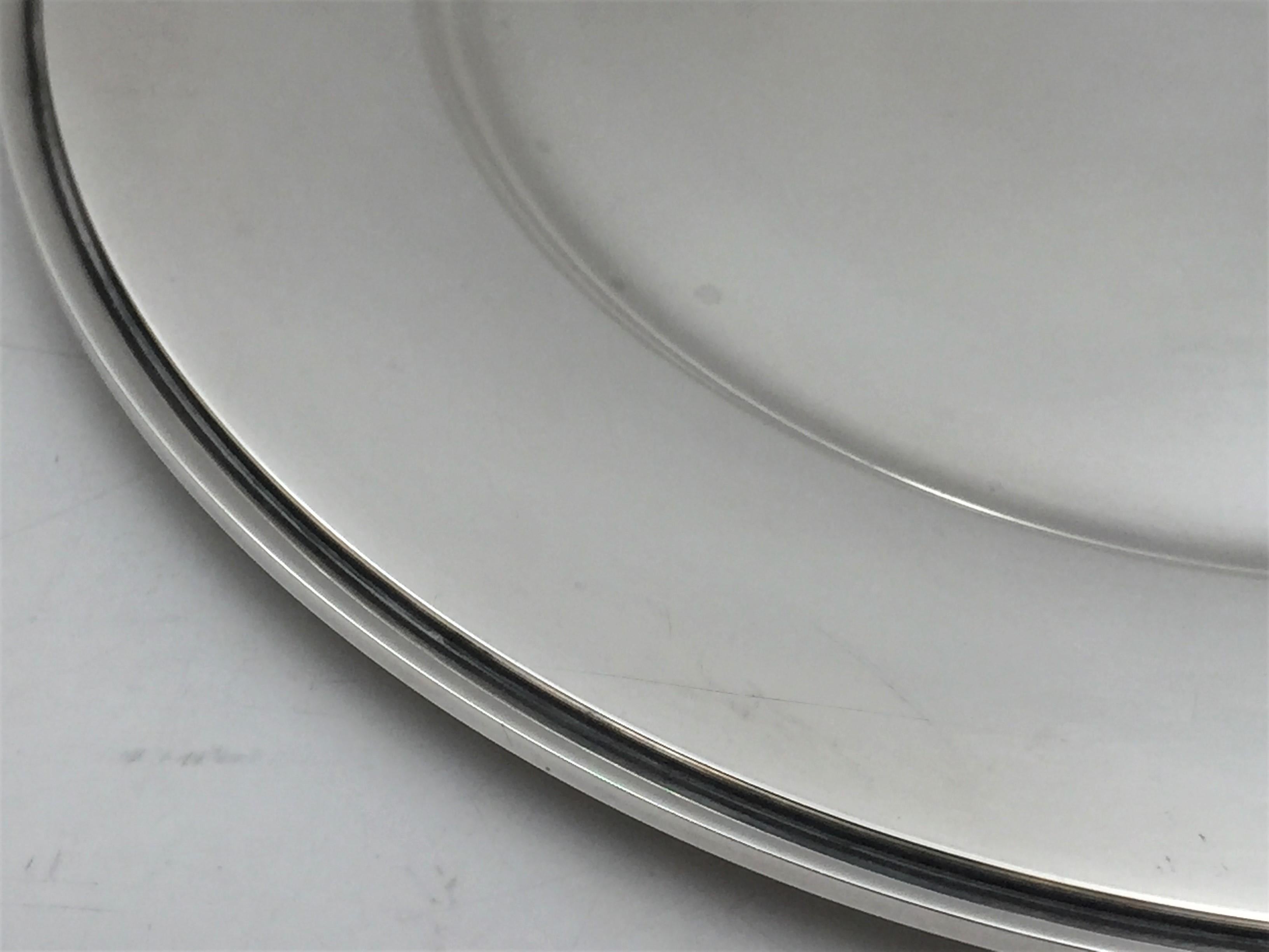 Mid-Century Modern G. Jensen Sterling Silver Charger/ Plate in Pyramid Pattern #600y from 1910s/20s For Sale