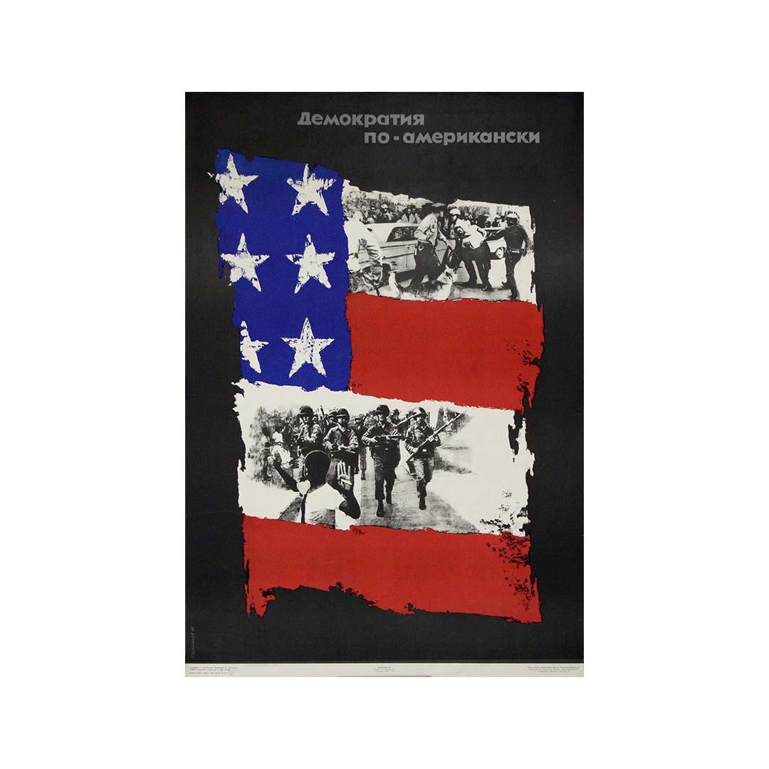 1967 original Soviet poster by G. Komoltsev, titled American Democracy For Sale 3