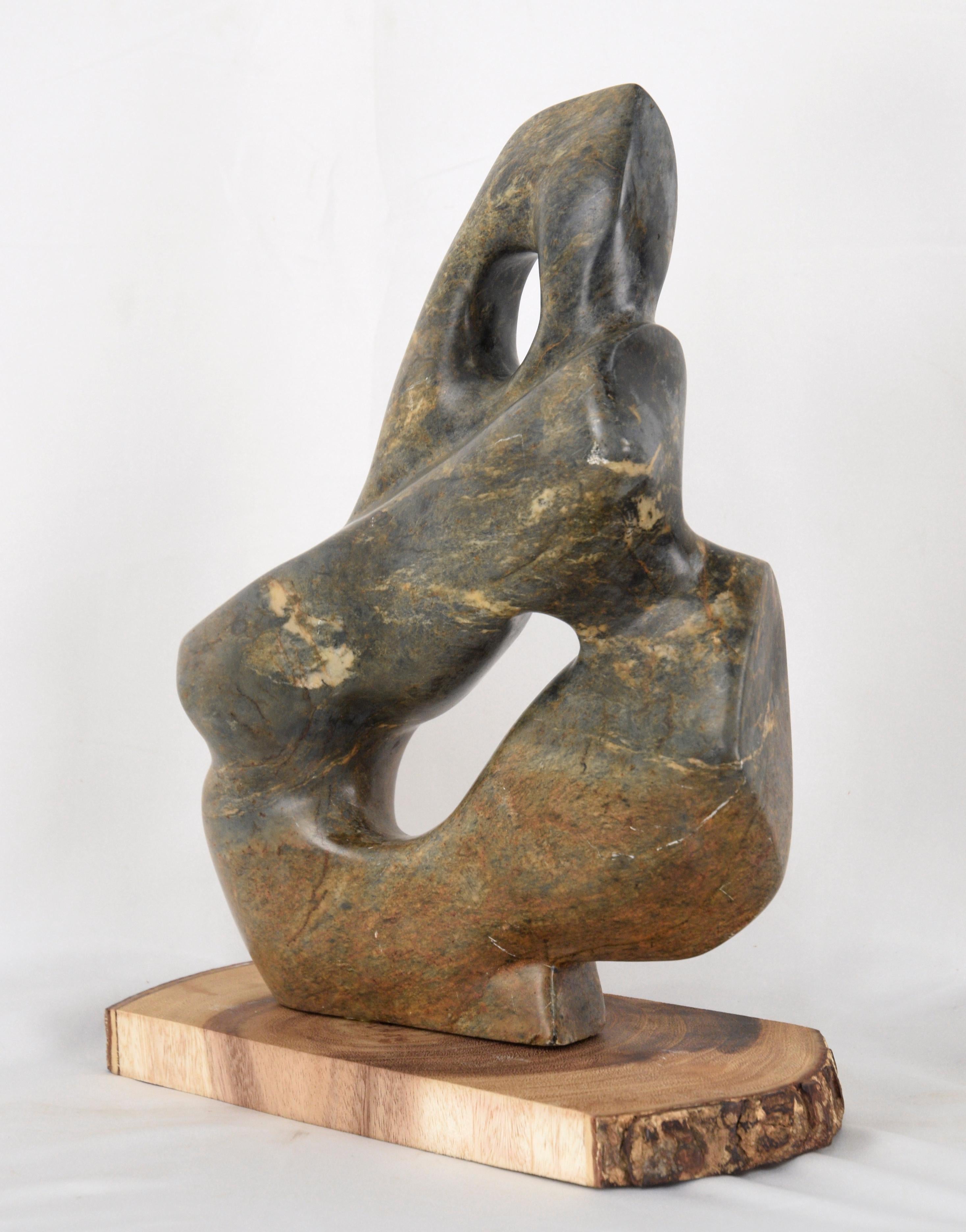 Abstract Serpentine Stone Sculpture by G. Krueger - Brown Abstract Sculpture by G Krueger