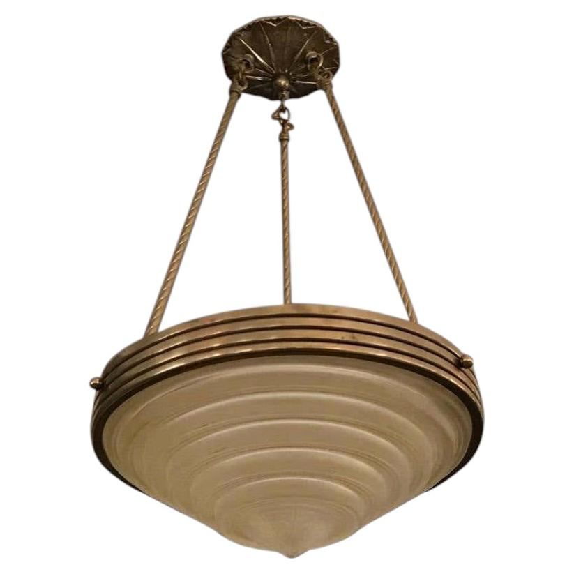 Lampadario Art Déco francese firmato G. Leleu