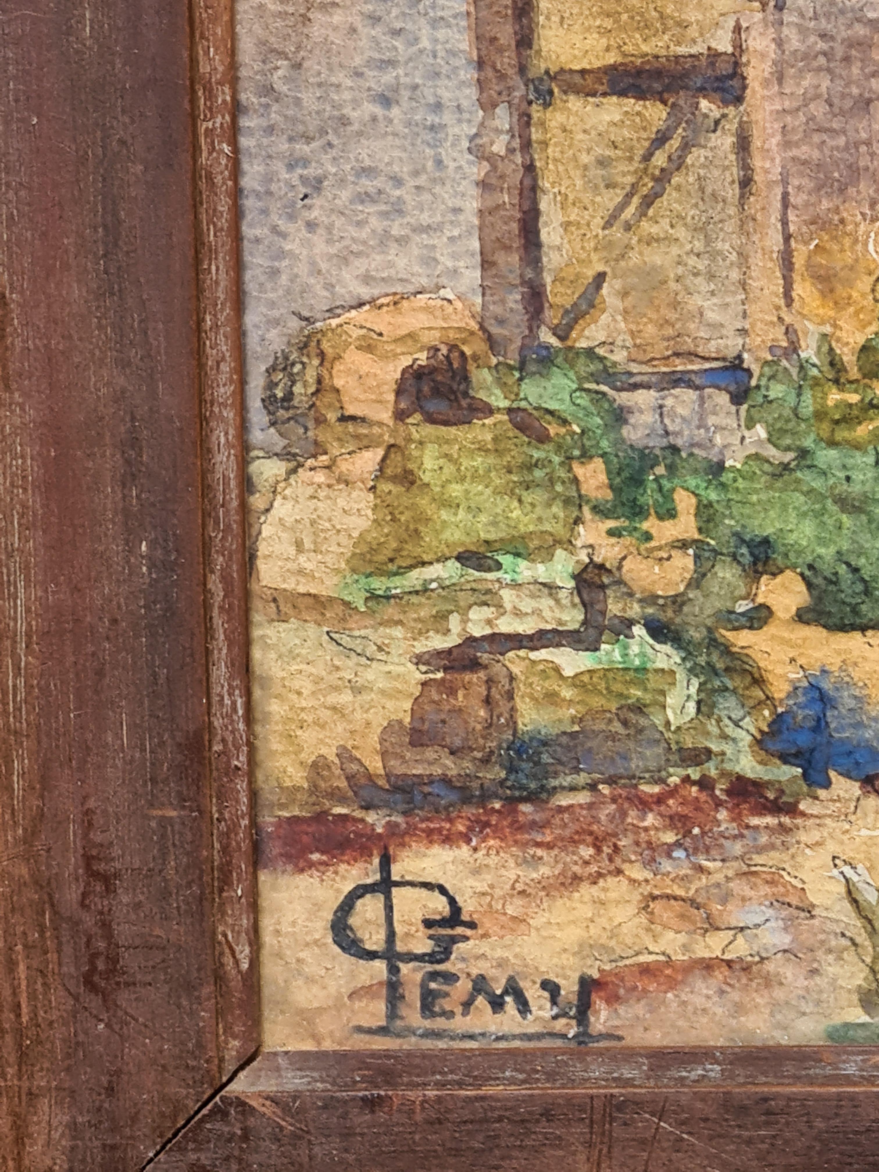French Country Landscape, Watercolour, The Farm - Painting by G Lemy