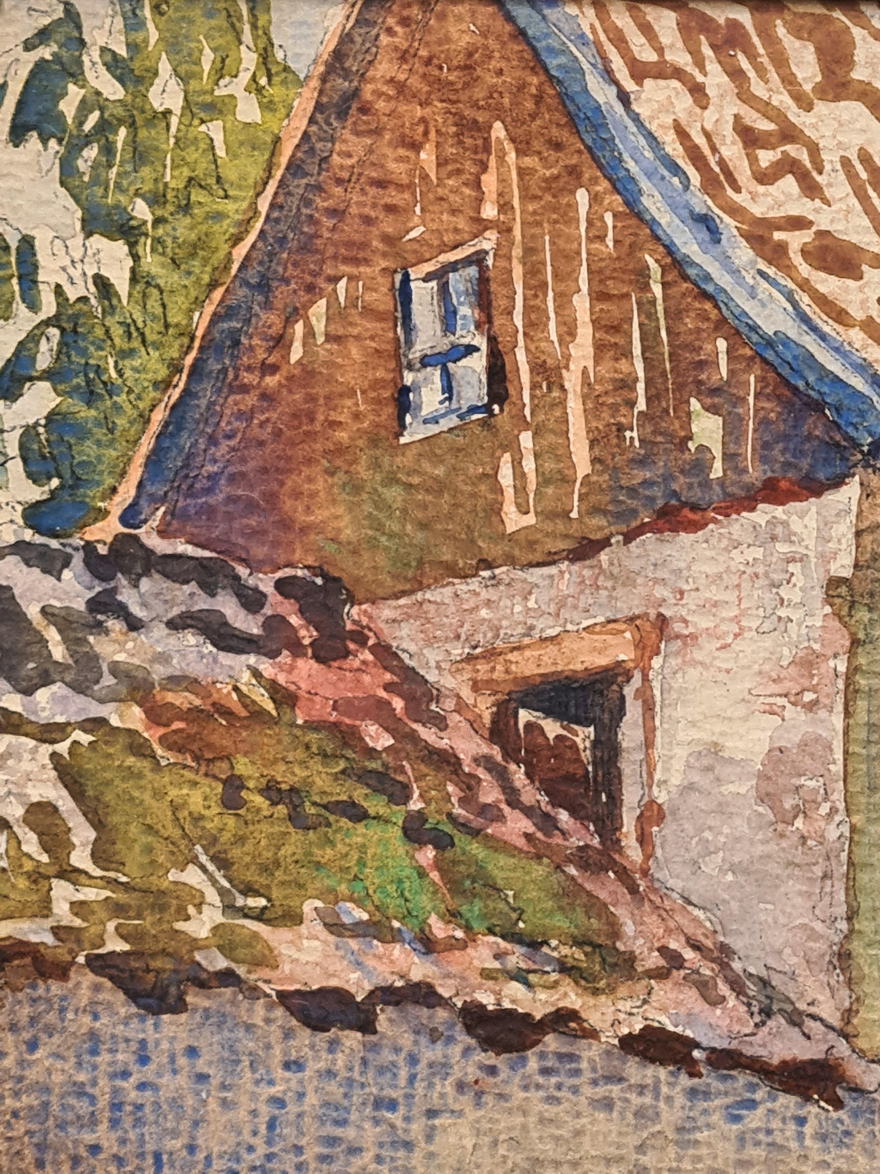 Early 20th Century watercolour on paper of a farm in a landscape by G Lemy. The painting is signed bottom left and presented in a plain wood frame under glass.

A charming bucolic scene of a collection of old stone farm buildings sitting next to a