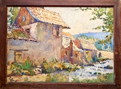 Französische Landschaftslandschaft im Landhausstil, Aquarell, Die Farm