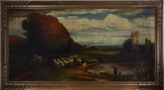 G. Lesage – signiertes und gerahmtes Ölgemälde, Der Hirte und die Schafe, Mitte des 20. Jahrhunderts