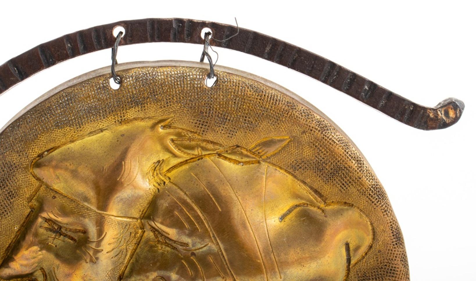 G. Lhoste Figurative Hammered Brass Gong In Good Condition For Sale In New York, NY