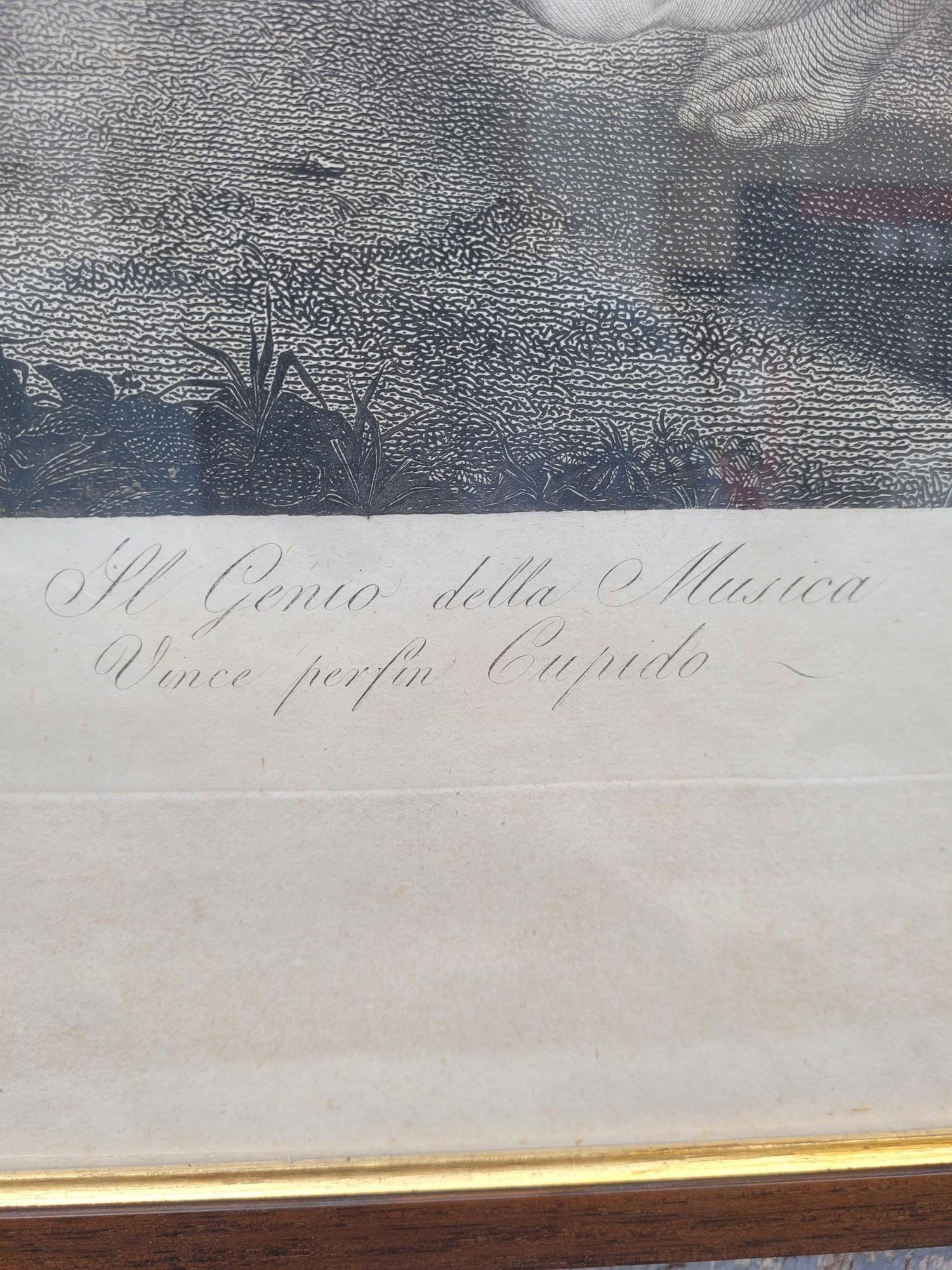 Italian G Longhi, Il Genio De La Musica - Cupido, Framed Engraving, 19th Century For Sale