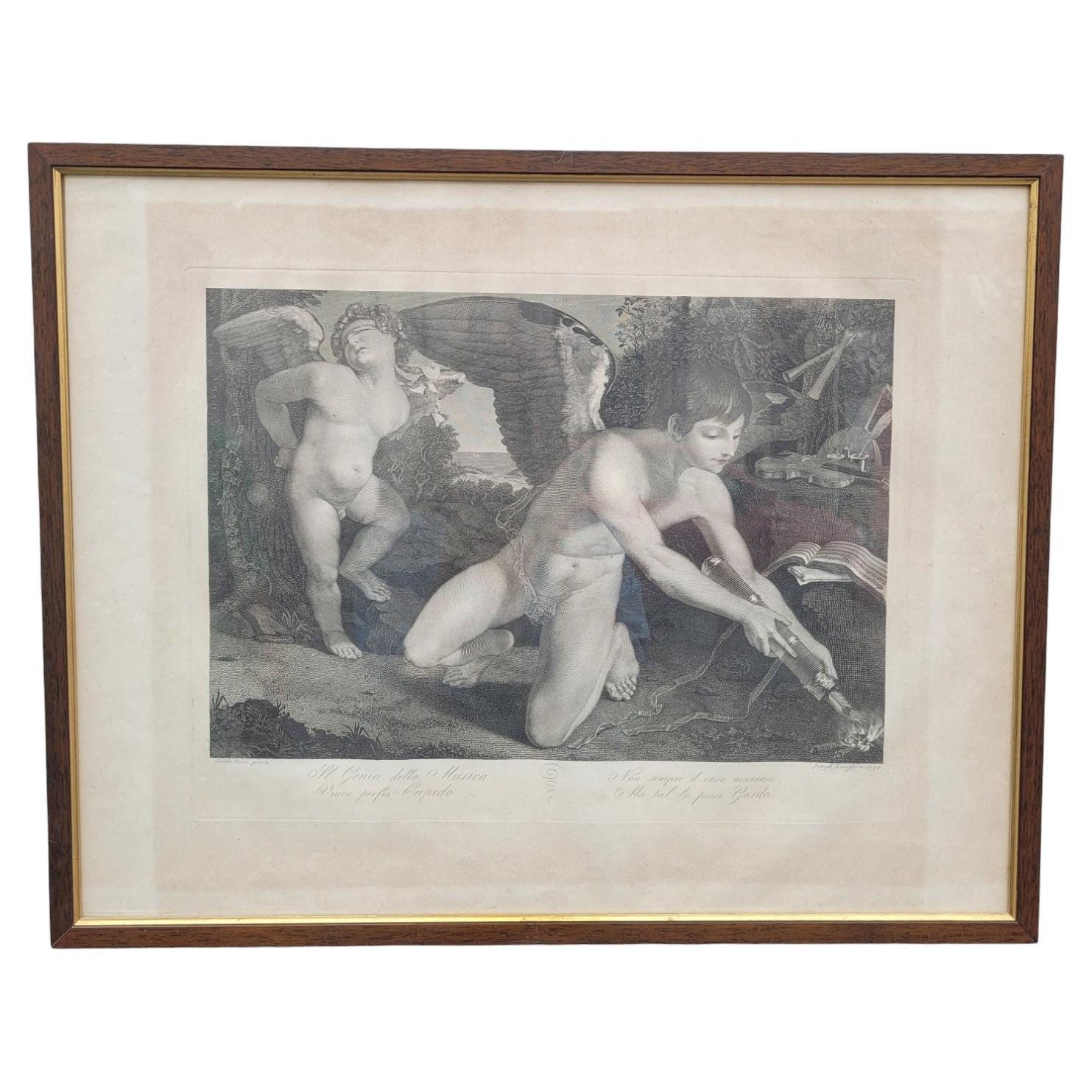 G Longhi, Il Genio De La Musica - Cupido, gerahmte Gravur, 19. Jahrhundert im Angebot