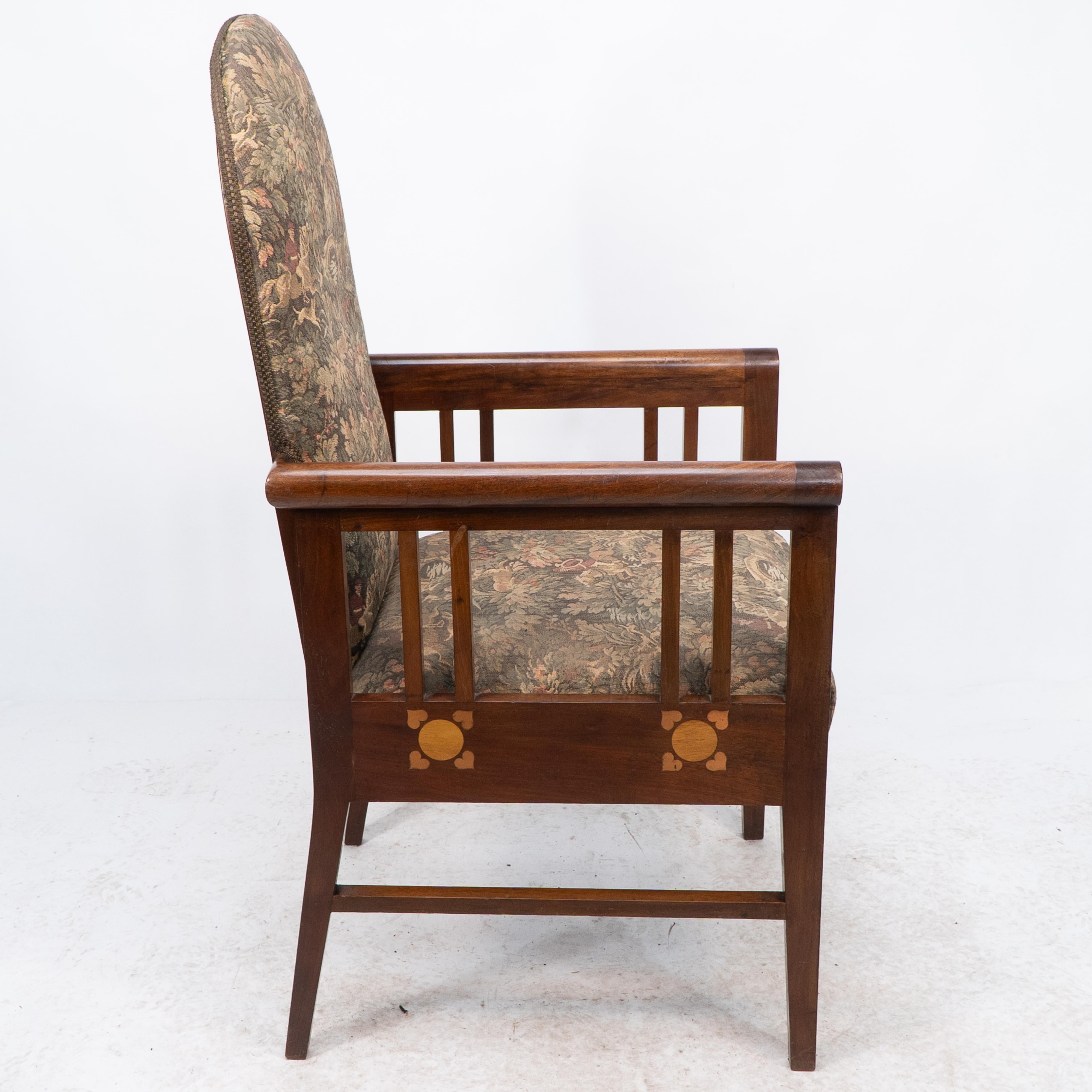 G M Ellwood for J S Henry. A Progressive New Art armchair with fruitwood inlays In Good Condition For Sale In London, GB