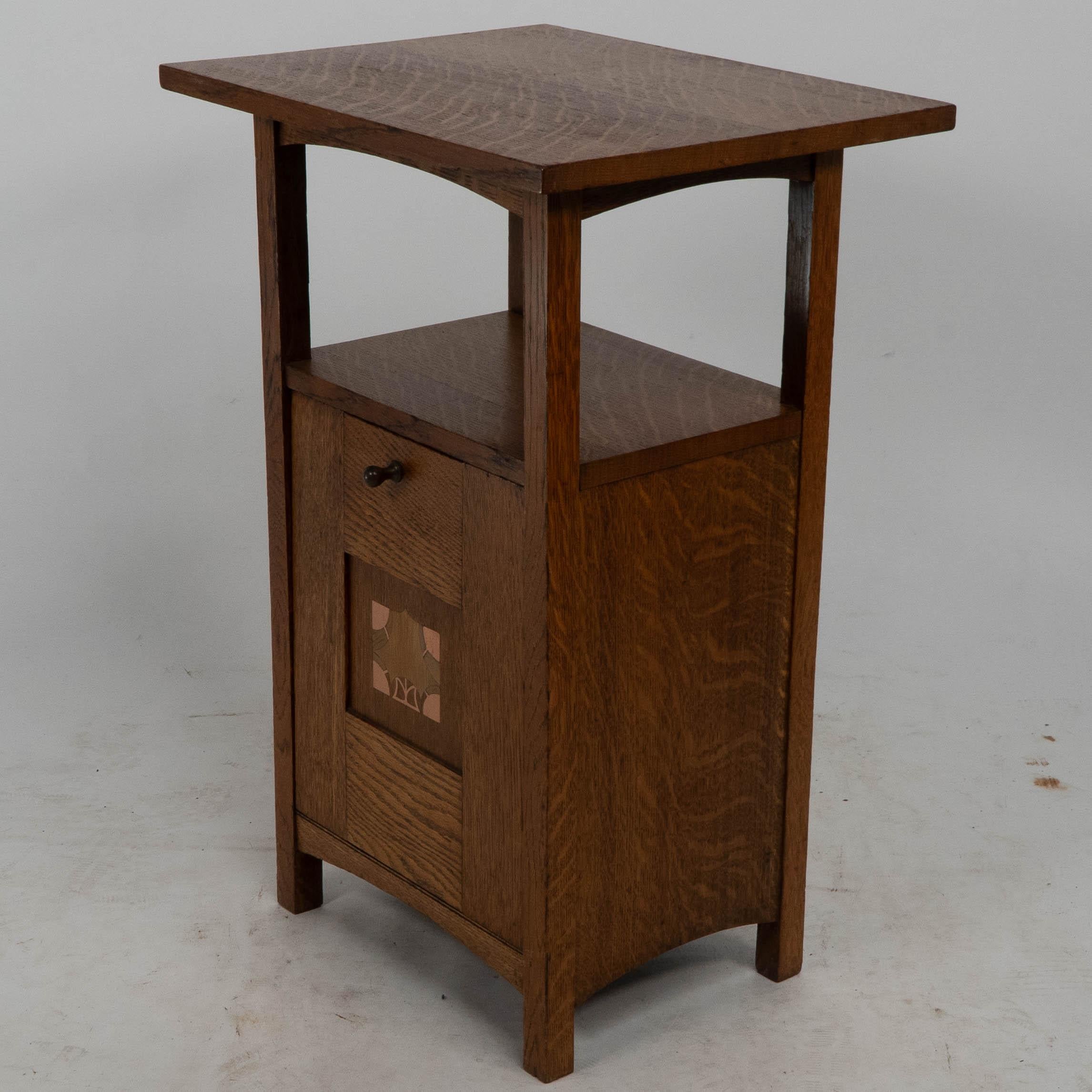 Arts and Crafts G M Ellwood for J S Henry. A rare oak and inlaid coal purdonium For Sale