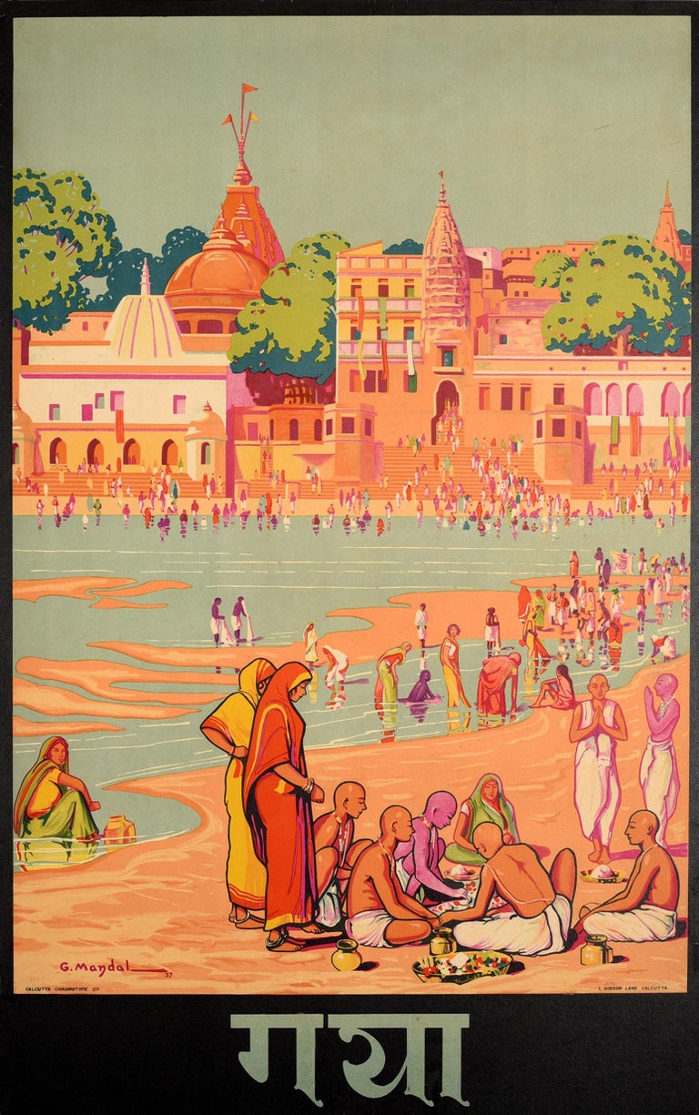 G. Mandal - Original Vintage Asia Travel Poster For Gaya India Ft. Scenic  Temple River View For Sale at 1stDibs | gaya poster, ski stoned poster