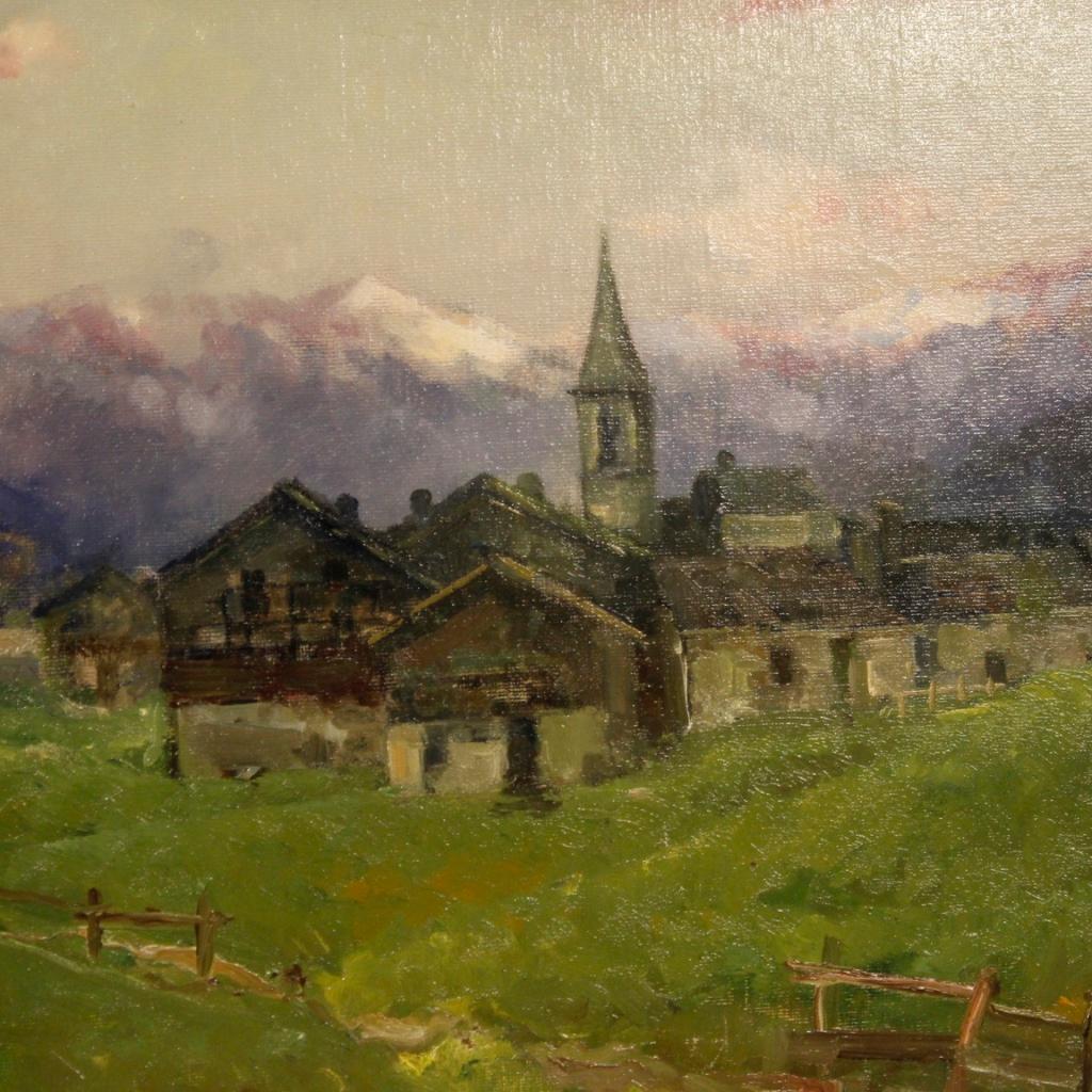 Peinture de paysage italienne du 19ème siècle à l'huile sur massonite signée G. Mariani, 1880 État moyen - En vente à Vicoforte, Piedmont