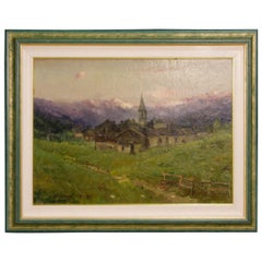 Antique 19th Century Oil on Masonite Italian Signed G. Mariani Landscape Painting, 1880