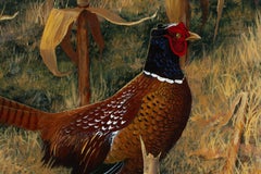 Three Pheasants in a Corn Field